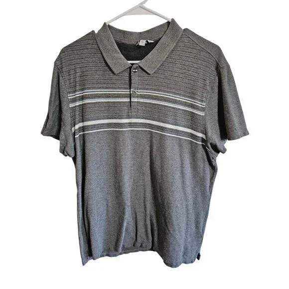 Calvin Klein Mens Large Gray Striped Polo Shirt Cotton Casual Preppy Classic Y2K - Picture 2 of 7